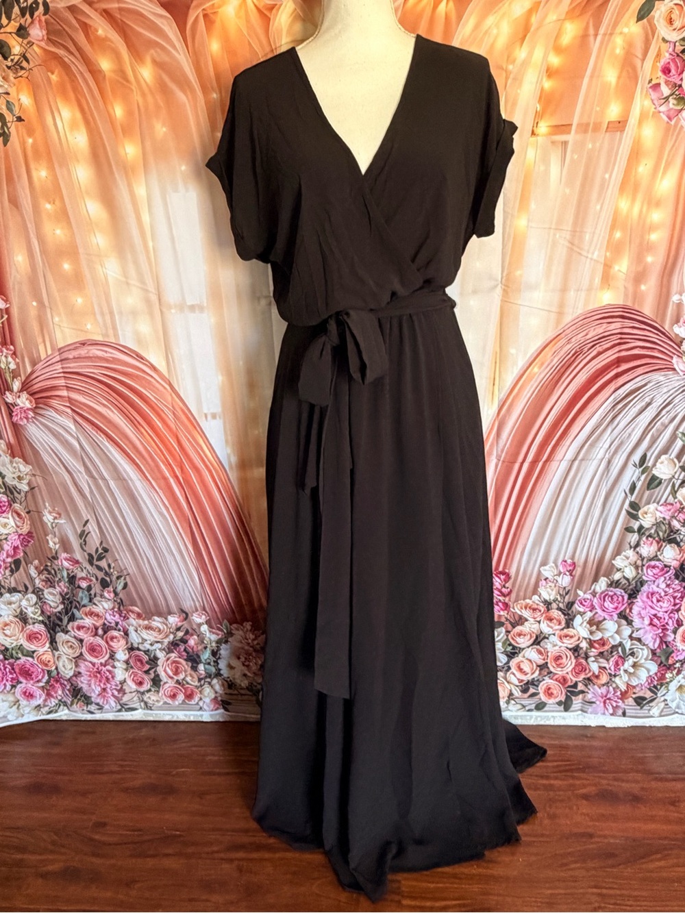Meghan LA Black Wrap Maxi Dress with Tie Waist